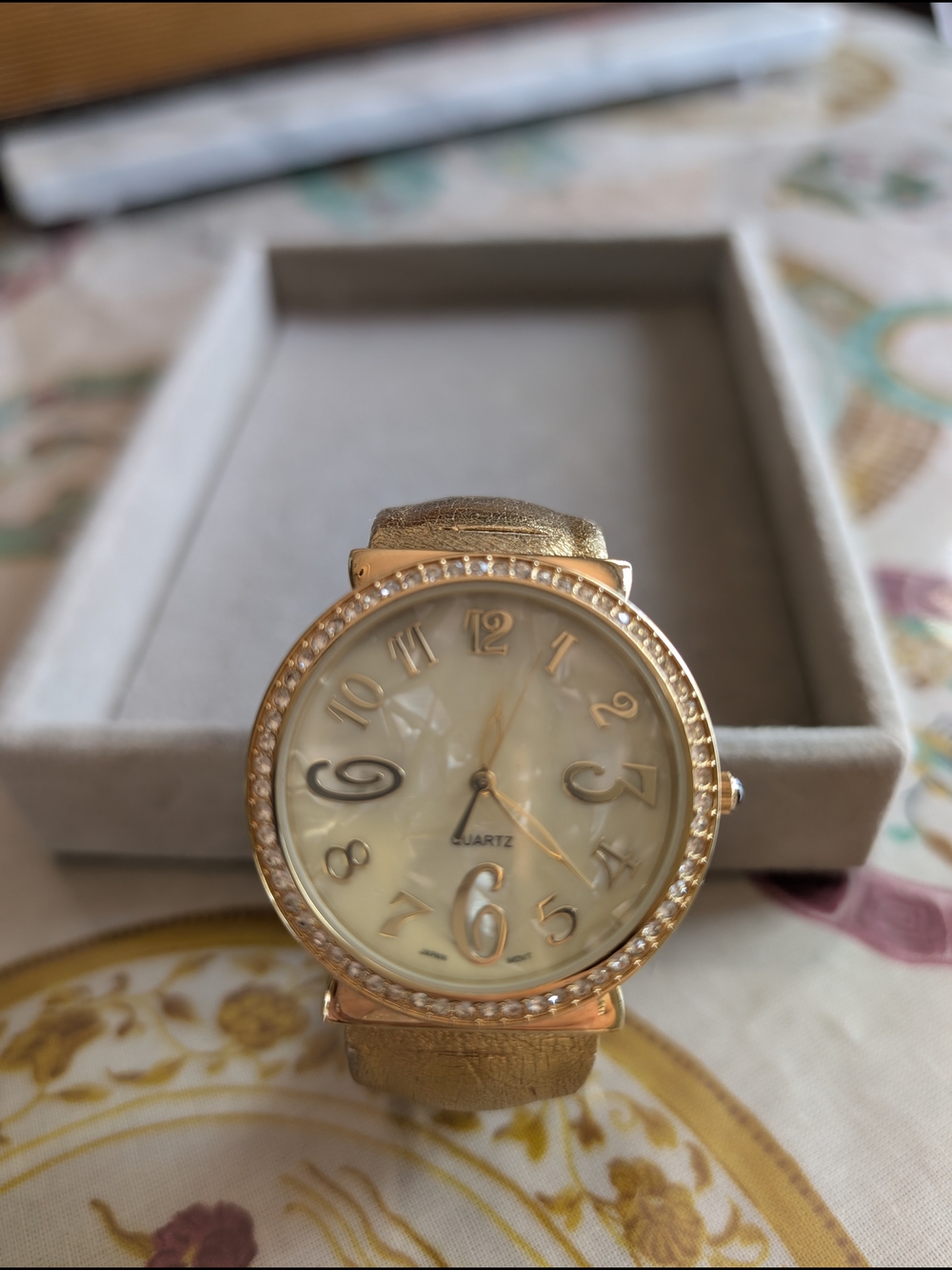 Women's Gold Tone Quartz Watch, Shimmering MOP Face, Fresh Battery